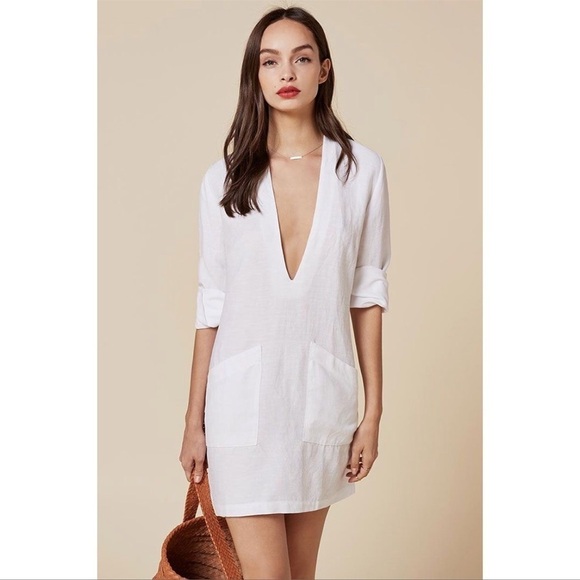 REFORMATION Caftan Shift Dress In White - Picture 2 of 7